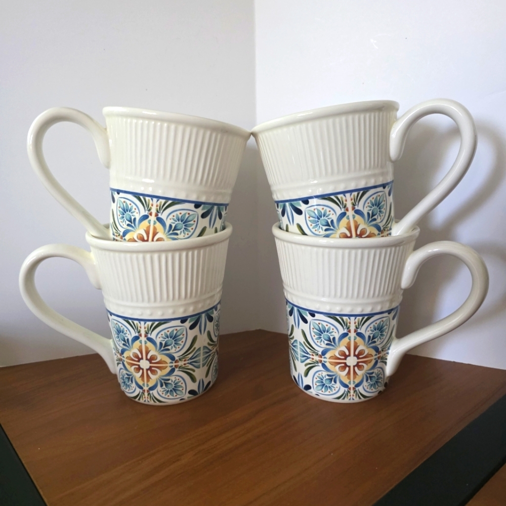 Set of 4 Pier 1 Athena Coffee Tea Mugs EUC